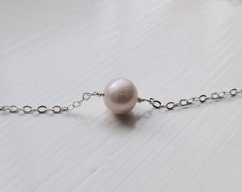 Pearl necklace June birthstone white pink sterling silver rose yellow gold oxidized