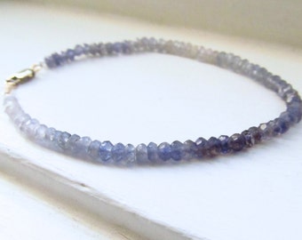 Iolith Armband ombre weiße Seidenfaden Silber drapieren Wassersaphir