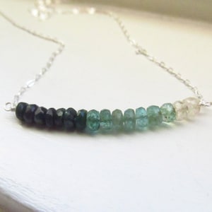 Emerald necklace May birthstone ombre bar spring grass green rondelles gradient multi