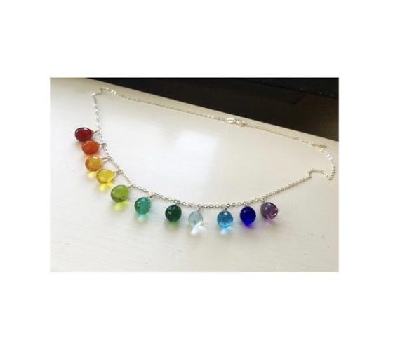 Rainbow necklace LGBTQ pride jewelry hydro quartz silver yellow gold rose gold fill