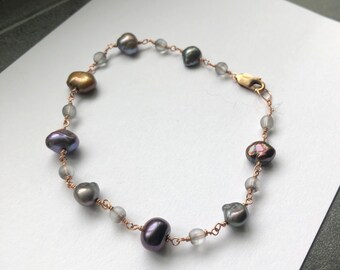Pearl bracelet black purple green rose gold