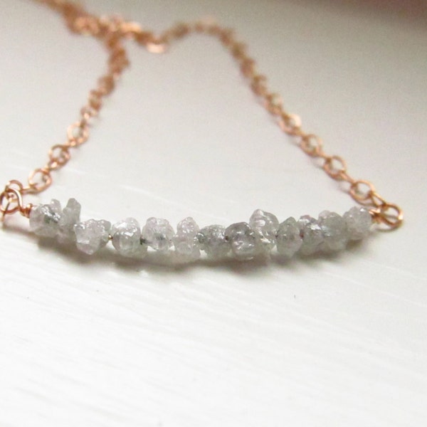 Rough raw white diamond jewelry bar necklace April birthstone rose gold silver oxidized