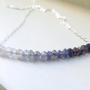 Iolite necklace water sapphire bar sterling silver chain delicate