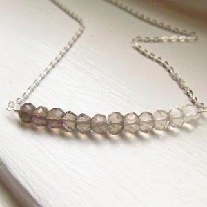 Smoky quartz necklace ombre bar brown silver gold chain rondelles gradient multi