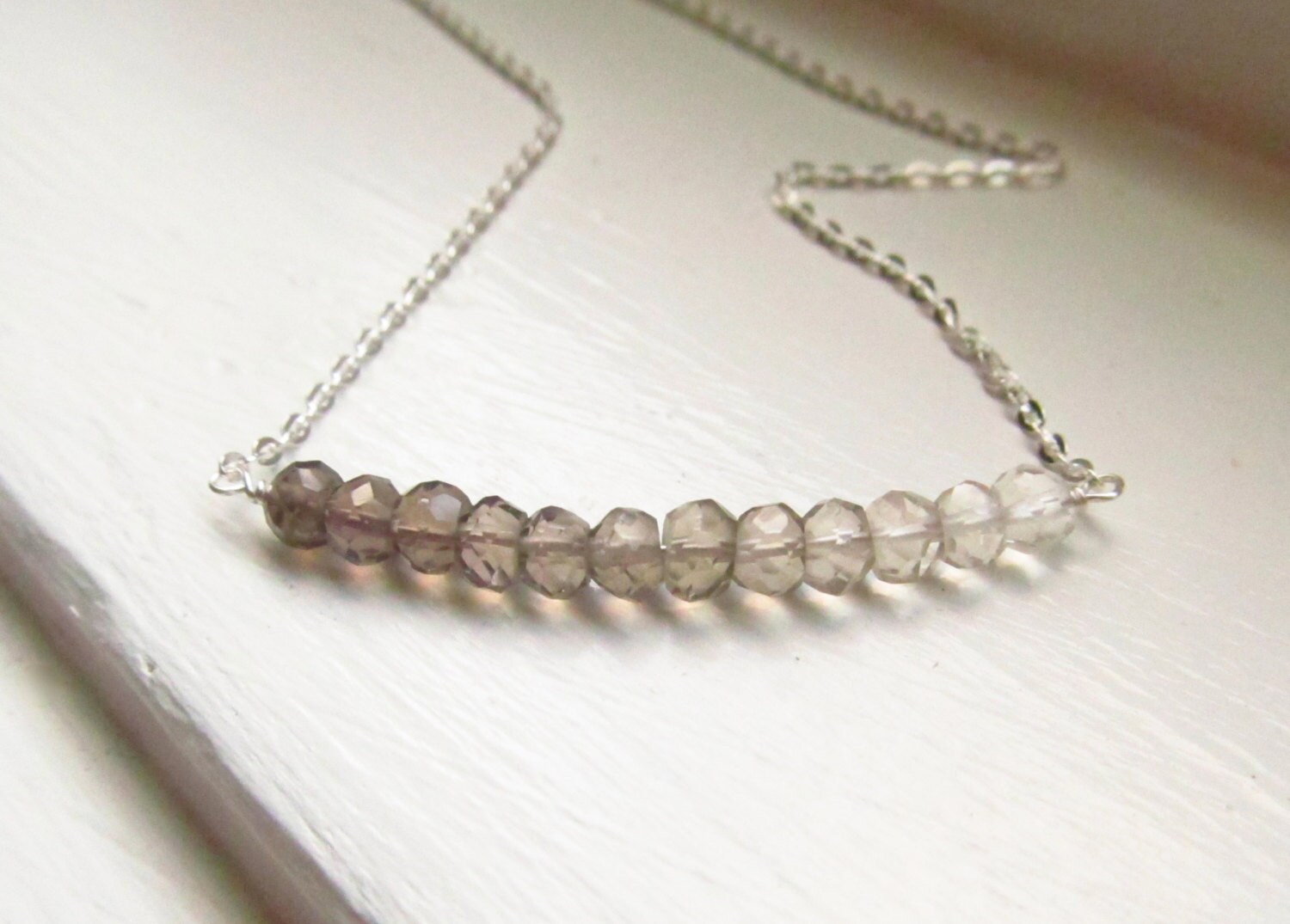 Smoky quartz necklace ombre bar brown silver gold chain rondelles gradient multi