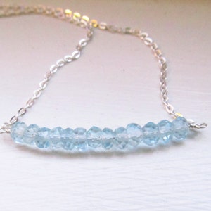 Topaz necklace November birthstone light blue sterling silver gold chain delicate