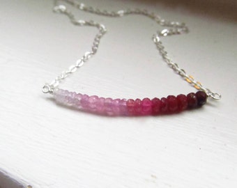 Ruby necklace July birthstone ombre genuine bar necklace gold silver chain