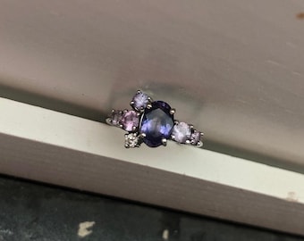 Genuine sapphire ring purple pink white cluster 14k white gold (NATURAL NOT LAB stones)
