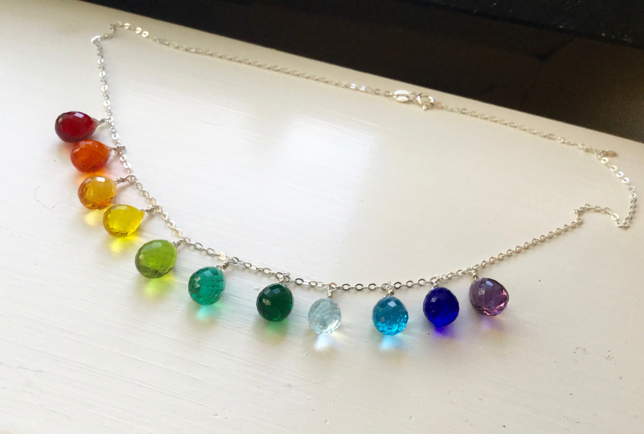 Regenbogen Halskette LGBTQ Pride Schmuck Hydro Quarz Silber Gelbgold Roségoldfill