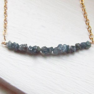 Diamond necklace blue April birthstone rough blue grey simple delicate chain sparkle