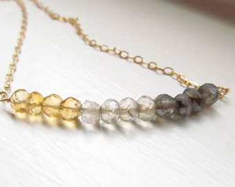 Citrine necklace smoky quartz labradorite bar silver gold chain rondelles