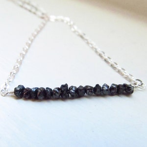 Rough diamond necklace April birthstone black silver gold fill chain raw