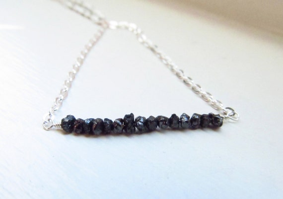 Rough diamond necklace April birthstone black silver gold fill chain raw