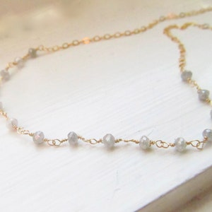 Diamond necklace April birthstone rosary style white blue black genuine raw diamond