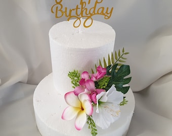 Tropical Hawaiian Hibiscus Cake Spray  Topper Artificial Frangipani