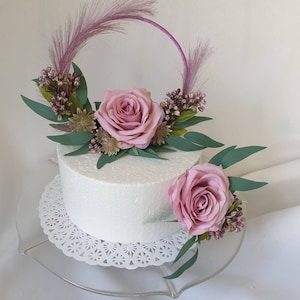 Hoop Cake Topper Silk Flower Rose and Pampas