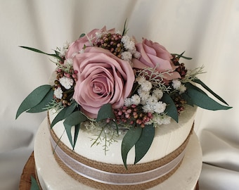 Rustic Rose Cake Topper Antique Mauve Silk Fake Flowers