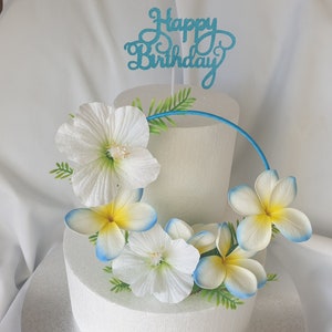 Tropical Cake Topper Luau Artificial Hibiscus Frangipani