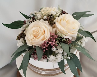 Rustic Rose Cake Topper Champagne Cream Silk Fake Flowers