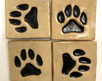 Set of 4 Super Cute Black Paw Print Ceramic Super Magnets