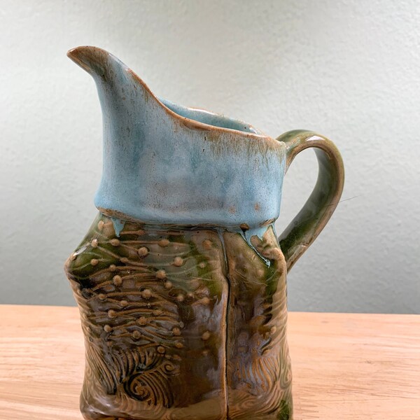 Beautiful Ceramic Textured Creamer in Seafoam and Pale Blue