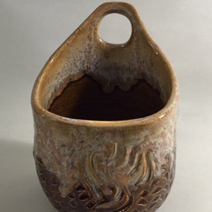 Beautiful Textured, Hanging Jar or Vase in Rich Earth Tones image 1