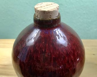 Small Red Ceramic Bottle with Cork
