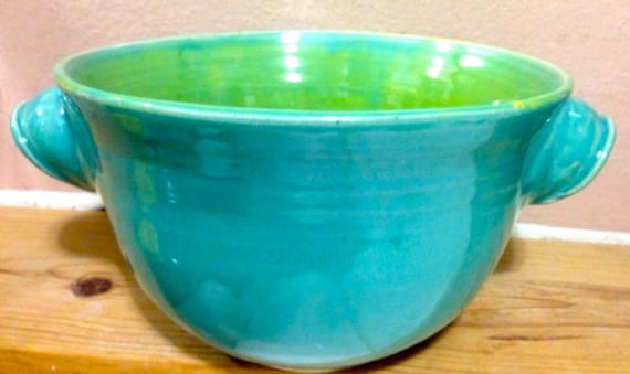 Summery Serving Bowl in Turquoise & Chartreuse