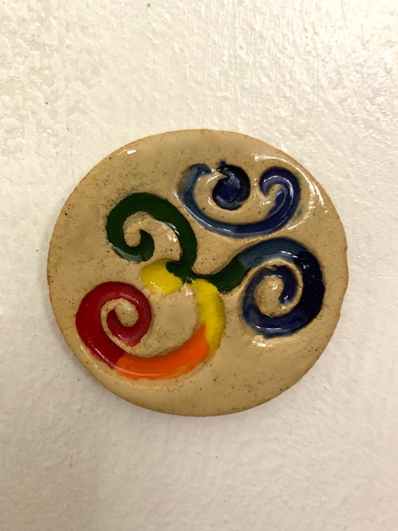 Round Chakra Colored Ceramic Ohm Symbol Super Magnet