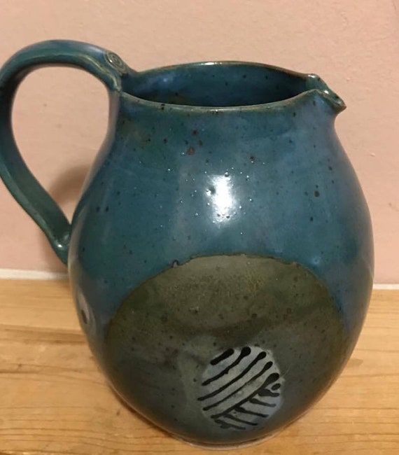 Rich Blue and Gray Pot Bellied Pitcher