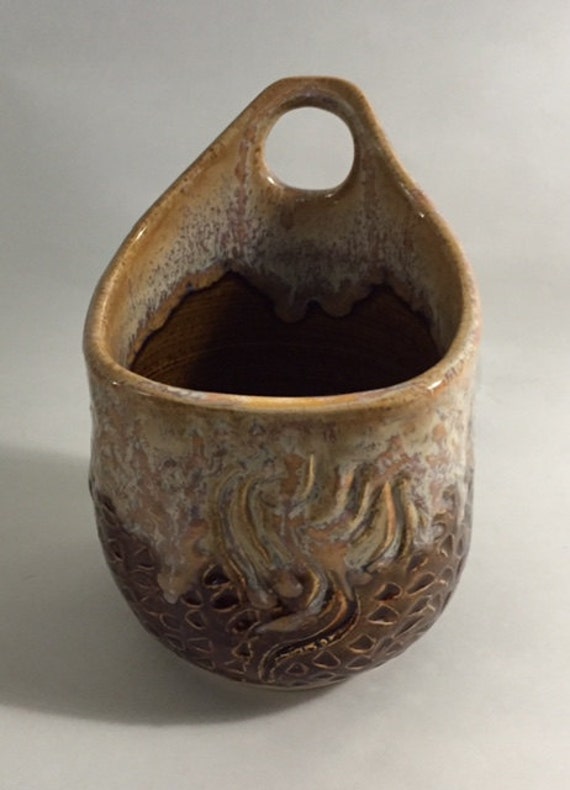 Beautiful Textured, Hanging Jar or Vase in Rich Earth Tones