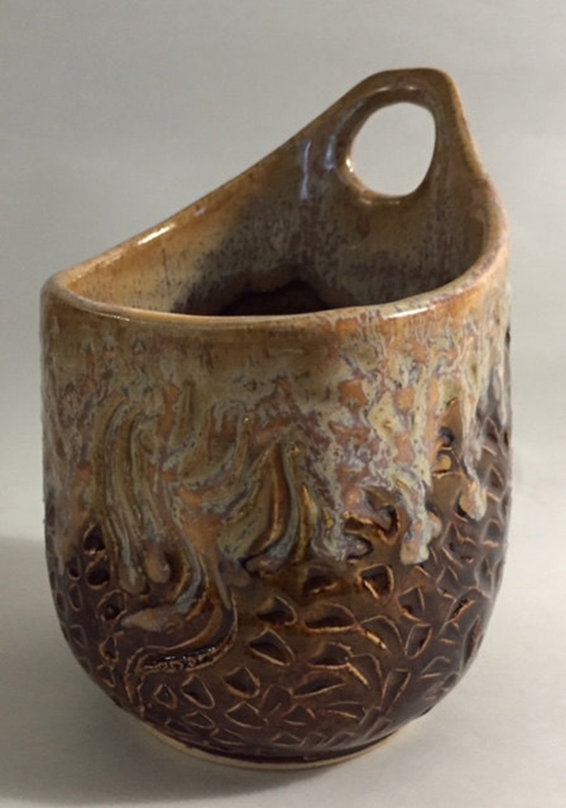 Beautiful Textured, Hanging Jar or Vase in Rich Earth Tones image 2