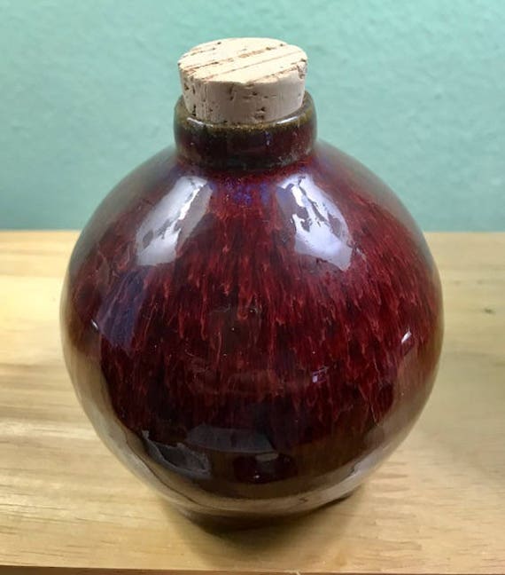 Small Red Ceramic Bottle with Cork