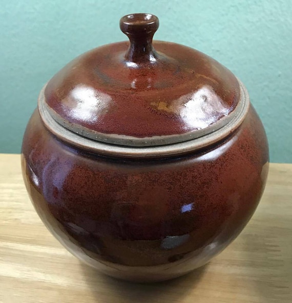 Round Ceramic Canister with Lid in Rich Earthy Colors