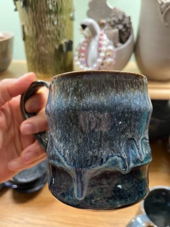 Beautiful Rippled Mugs in Earthy Blue and Brown
