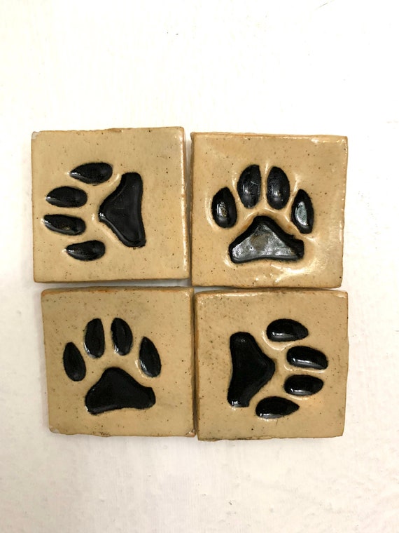 Set of 4 Super Cute Black Paw Print Ceramic Super Magnets