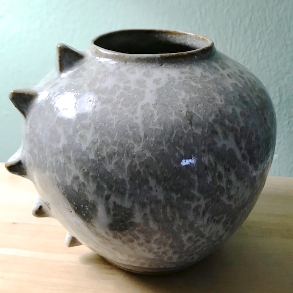 Spiky Ceramic Pot In Shades of Grey