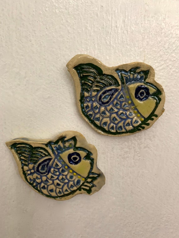 Pair of Adorable Ceramic Hand Painted Fishy Super Magnets