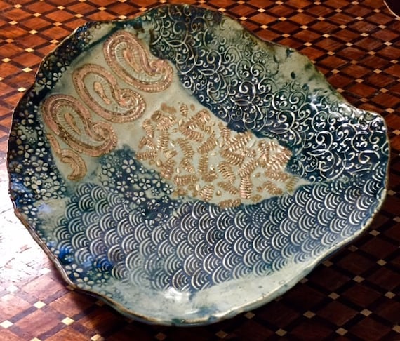 Modern Textured Paisley Ceramic Serving Platter