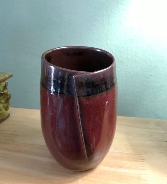 Beautiful Modern Vase in Rich Red and Temoku Reduction Glazes