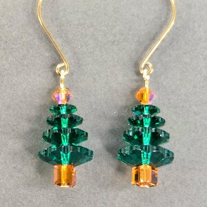 Beaded Green Christmas Tree Earrings