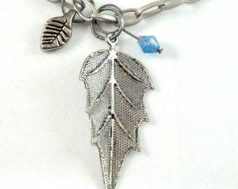 1 3/8 long Leaf pendant with blue