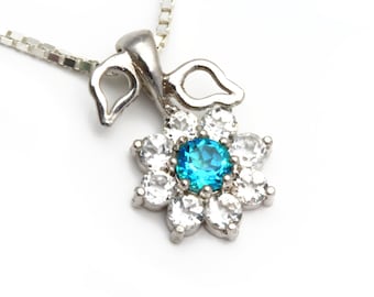 Blue Topaz Necklace, Floral jewelry, Silver Gemstone Jewelry, Topaz Jewelry, Jewelry Gift for Her