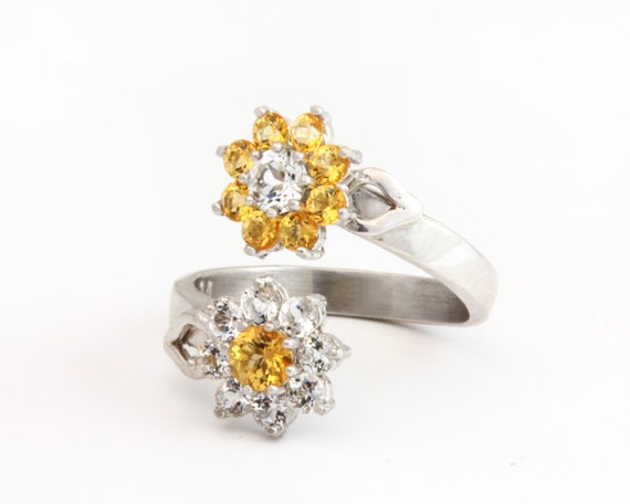 入荷now 買えない Yellow Ring Cocktail Silver Sterling Ring, Flower Topaz アクセサリー