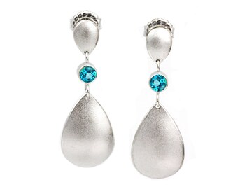 Teardrop Earrings, Silver Topaz Earrings, Paraiba Blue Topaz Jewelry, Blue Dangle Earrings