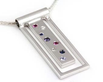 Gemstone Bar Pendant, Multi Gem Necklace, Birthstone Pendant,Mothers Bar Necklace