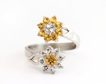 Yellow Topaz Flower Ring, Sterling Silver Cocktail Ring, Modern Silver Ring, Fine Jewelry