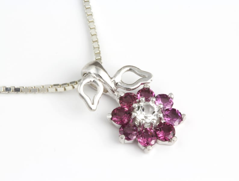 Rhodolite Garnet Pendant, Pink Flower Jewelry, Purple Garnet Necklace, Floral Jewelry image 3