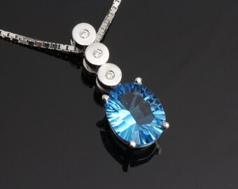 Blue Topaz and Diamond Necklace, Fine Silver Jewelry, Anniversary Gift, Diamond Topaz Necklace