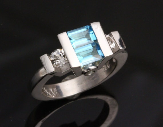 Dual Swiss Blue Topaz Ring, Fine Jewelry, Sterling Silver Classic Ring, Blue Topaz Jewelry
